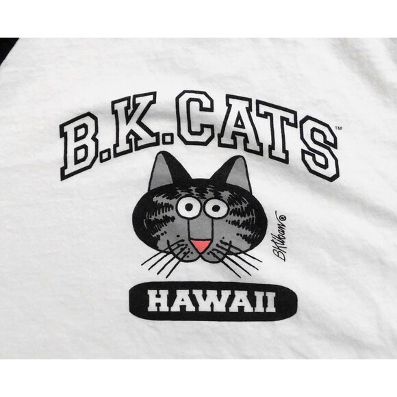 B.Kliban Cats Hawaii Raglan Tee Shirt XL White Navy 100% Cotton Fun Print - Picture 3 of 8
